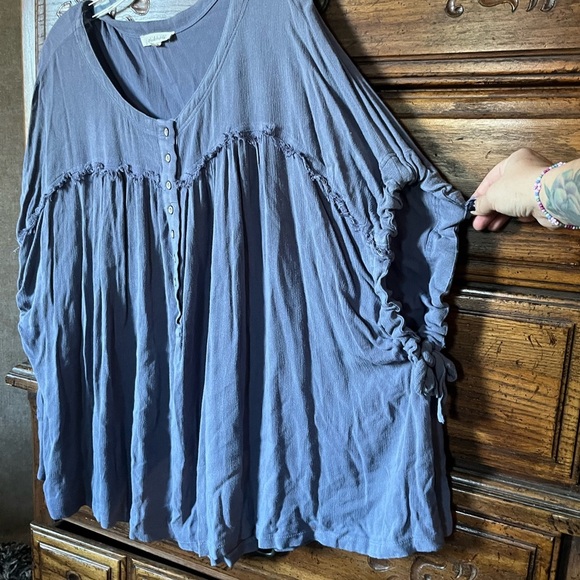 Oli & Hali Slate Blue Oversized Tunic with Button Detail - Picture 3 of 7